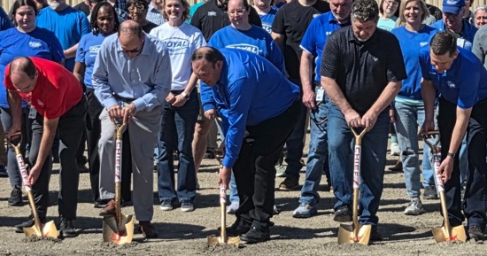 Royal CEO Phillip Gill, President Dave Arnold, and State Senator Dan Lonowski amongst Royal Employees break ground on the Expansion Project.